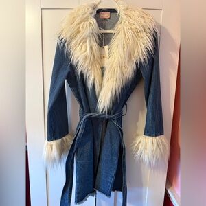 Show Me Your Mumu Penny Lane Faux Fur Coat in Pacific Tide